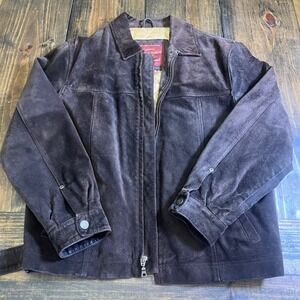 Eddie Bauer Seattle Suede Jacket Mens Large Blue Full Zip Washable Leather Coat